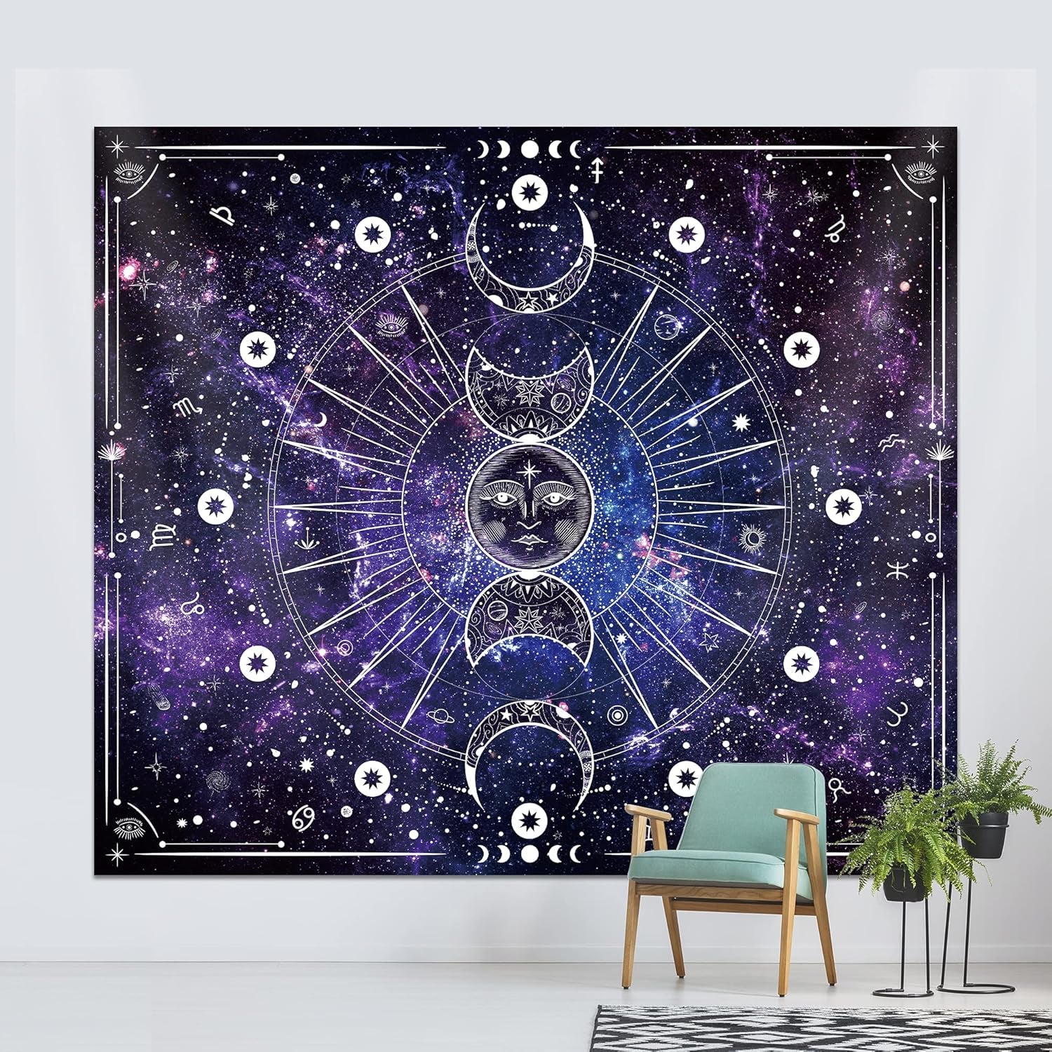 Space Tapestry Wall Hanging Sun Moon Stars Space Psychedelic Tapestries Wall Tapestry for Bedroom Aesthetic Home Wall Dorm Décor