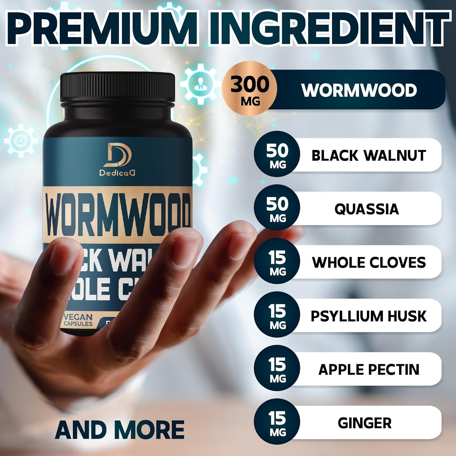 12In1 Wormwood Black Walnut Clove Capsules - Digestive, Immune, and Mood Support