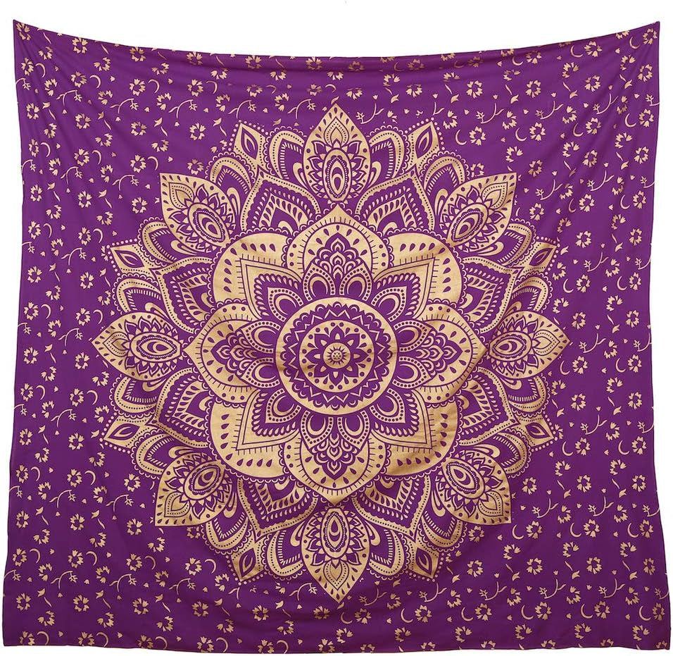 Purple Gold Passion Ombre Mandala Tapestry, Boho Mandala Tapestry, Wall Hanging, Gypsy Tapestry, 84 X 54 Inches