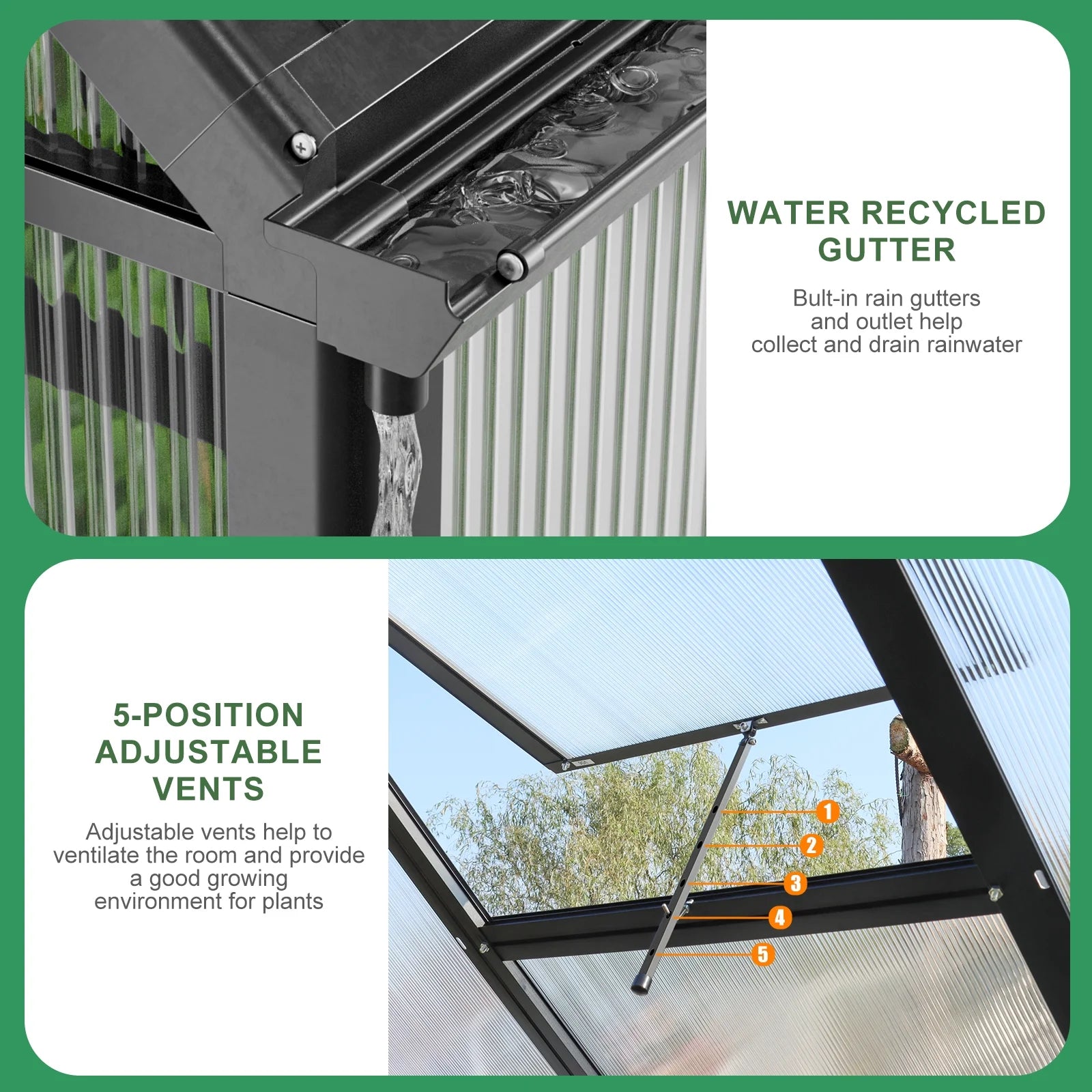 6'X8' Greenhouse for Outdoors,Upgraded Polycarbonate Greenhouse Aluminum Walk in Greenhouses W/Vent Window, Lockable Door & Reinforce Connector Heavy Duty Green House for Outdoor, Patio,
