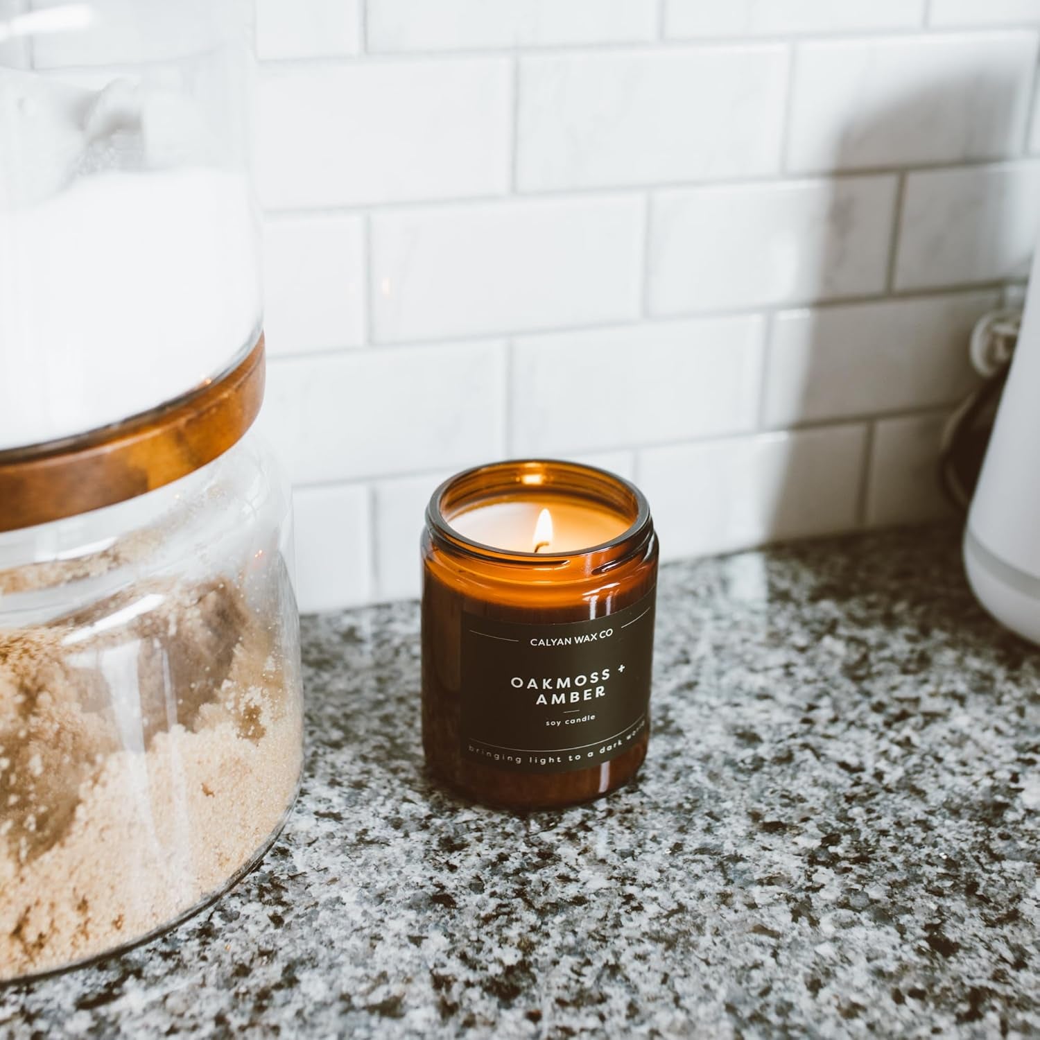 Soy Wax Candle, Lavender + Bergamot Scented Candle, 57 Hour Burn Time, Aromatherapy Soy Candles, Non Toxic & Vegan Soy Wax, Amber Glass Jar Scented Candles, 7.2Oz