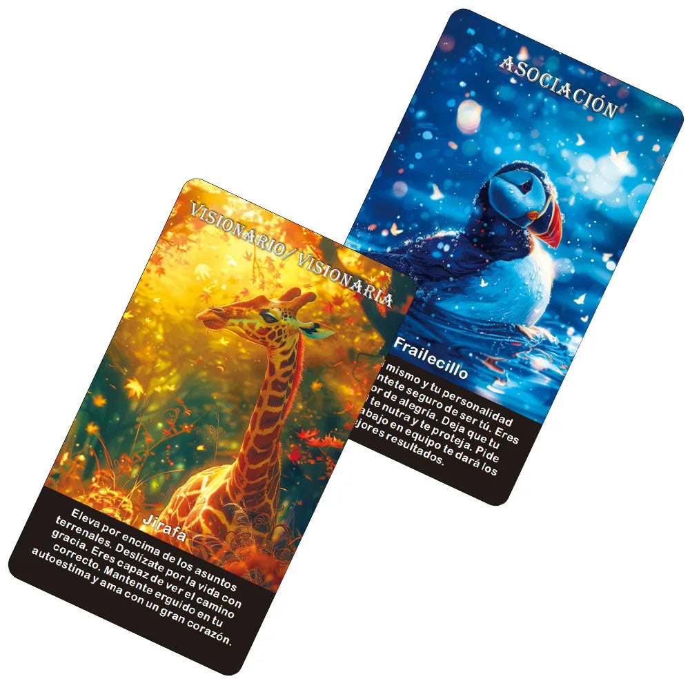 Spanish Oracle Deck, Spirit Animals Oracle Cards, Animals Message Deck, Tarot Deck with Keywords, 12X7Cm Cards, 52-Cards