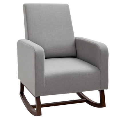 Accent Lounge Rocking Chair with Solid Curved Wood Base, Grey