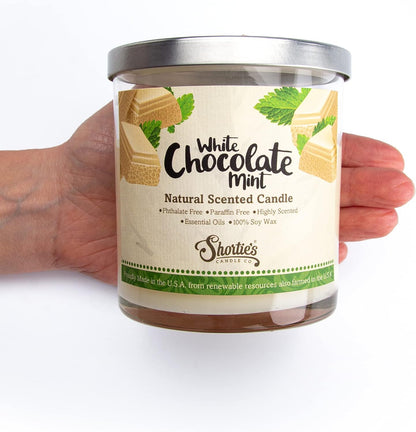 White Chocolate Mint Scented Natural Soy Candle, Essential Fragrance Oils, 100% Soy, Phthalate & Paraben Free, Clean Burning, 9 Oz.