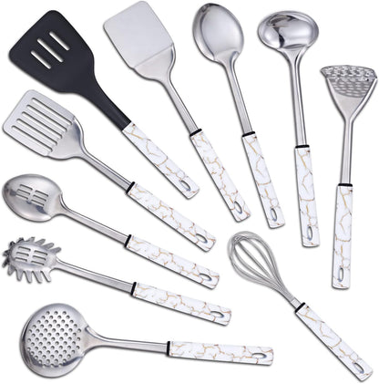 Stainless Steel Kitchen Utensil Set - 11 Cooking Utensils - Nonstick Kitchen Utensils Cookware Set White…
