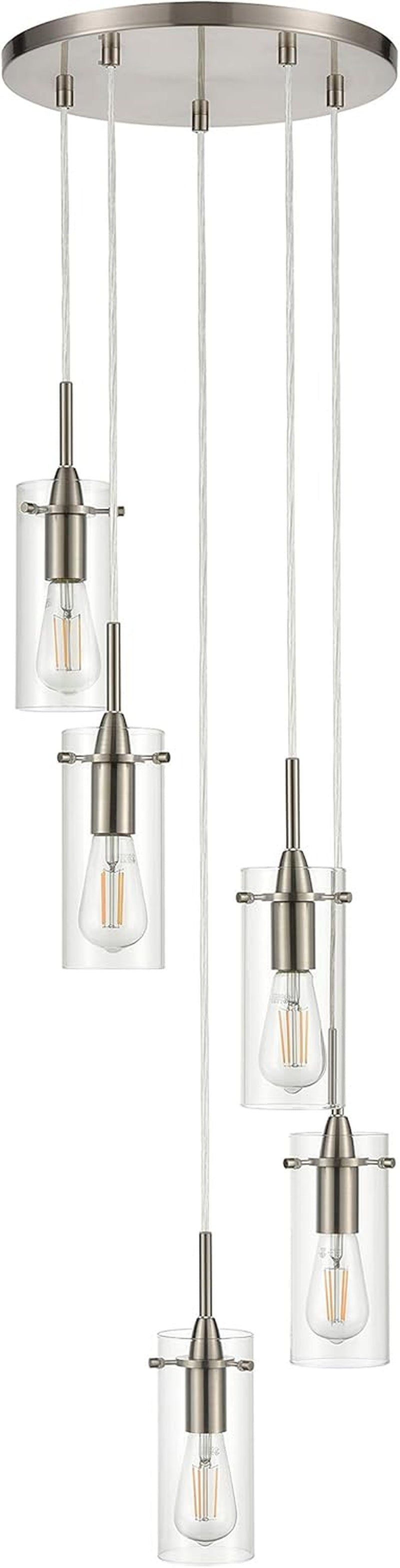 Effimero 5-Light Cluster Pendant Lights Stairwell Lighting Large Chandelier Brushed Nickel Modern Chandelier Light Fixture Foyer Chandeliers Entryway High Ceiling Staircase Lights