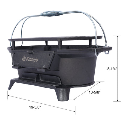 Outdoor Oval Cast Iron Grill, Portable Charcoal Grill, and Desktop Cast Iron Frying Pan