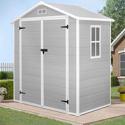 6X4 FT Resin Storage Shed,  Backyard Storage Sheds with Lockable Door, Garage Patio Garden Storage Shed, TE2770