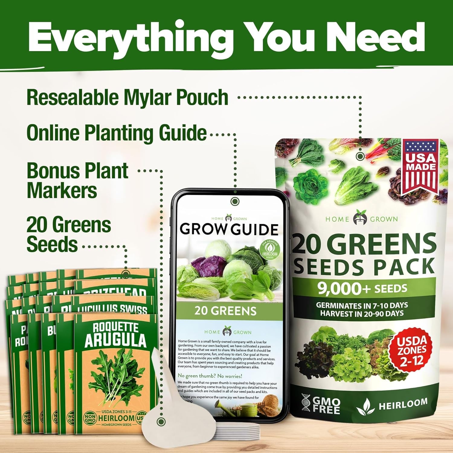 9,000+ Lettuce Seeds – 20 Heirloom Varieties, 𝗡𝗢𝗡-𝗚𝗠𝗢 𝗨𝗦𝗔 – Kale, Spinach, Romaine, Butterhead & More – Indoor or Outdoor Planting, Hydroponic-Ready, High Germination Greens
