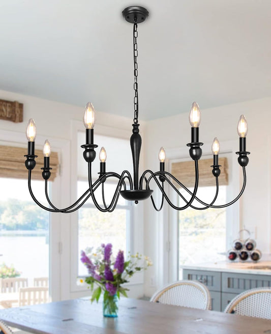 Black Farmhouse Chandeliers for Dining Room Light Fixture, Rustic Metal Traditional Candle Chandelier for Bedroom Kitchen Living Room Entryway Foyer Farmhouse Light Fixtures Ceiling Hanging