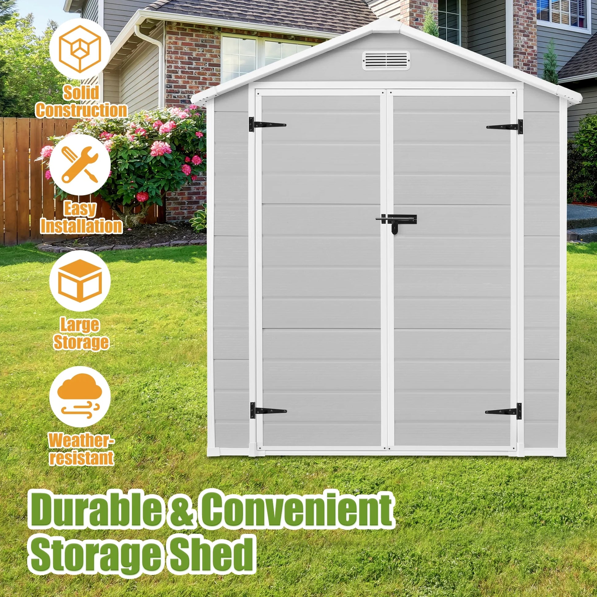 6X4 FT Resin Storage Shed,  Backyard Storage Sheds with Lockable Door, Garage Patio Garden Storage Shed, TE2770