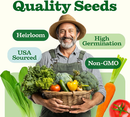 𝗨𝗦𝗔 𝗣𝗥𝗘𝗠𝗜𝗨𝗠 55 Vegetable Seeds Pack 28,000+ Non-Gmo Heirloom Seeds for Planting, Spring Fall Winter Garden Kit, Survival Seed Vault for Preppers & Gardeners, Gift for Men & Women