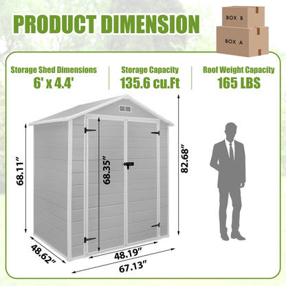 6X4 FT Resin Storage Shed,  Backyard Storage Sheds with Lockable Door, Garage Patio Garden Storage Shed, TE2770
