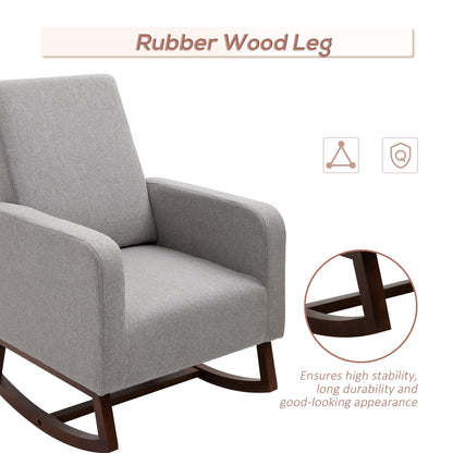 Accent Lounge Rocking Chair with Solid Curved Wood Base, Grey