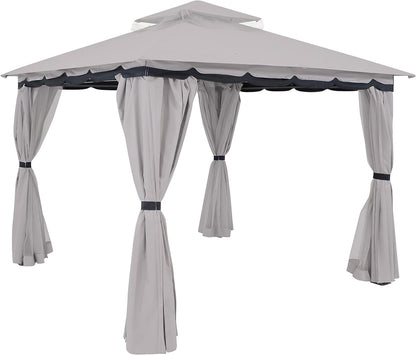 10X10 Soft Top Patio Gazebo - Outdoor Gazebo Canopy with Privacy Curtains and Screens for Backyard - Steel Frame - Gray