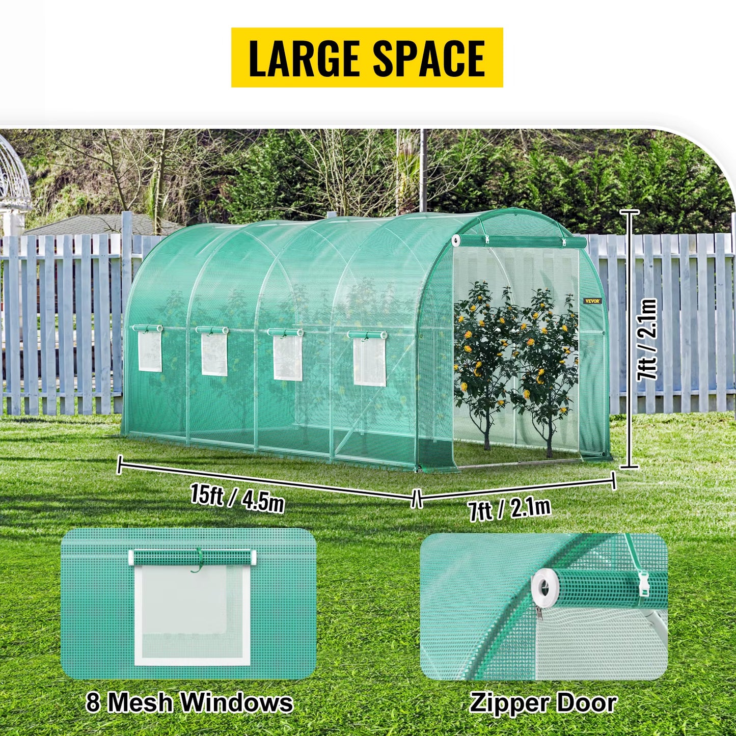 Walk-In Tunnel Greenhouse Galvanized Frame & Waterproof Cover 15X7X7/10X7X7/20X10X7/12X7X7 Ft Greenhouses & Cold Frames