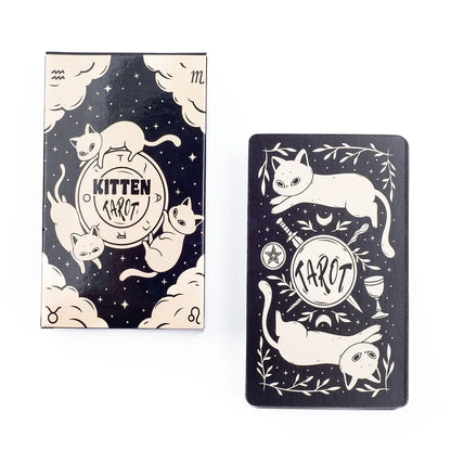 Kitten Tarot Deck 78Pcs Cute Black and White for Beginners Version Mysterious Board Game Fun Fortune Telling Kit
