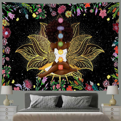 African Chakra Tapestry African American Woman Zen Meditation Tapestries 80X6...