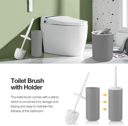 7 Pcs Bathroom Accessories Sets, Plastic Gift Set Includes Toothbrush Cup, Toothbrush Holder, Soap Dispenser, Soap Dish, Toilet Brush with Holder, Trash Can, with 3 Pcs Toothbrushes (Grey)