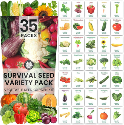 35 Vegetable Seed Packets | Survival Variety Pack | 2025 Season | Individually Packed Vegetables, Herbs and Fruits | Emergency Seed Vault for Doomsday Prepping | by