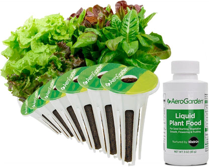 Heirloom Salad Greens Mix Seed Pod Kit with Pre-Seeded Grow Pods, Liquid Plant Food, and Growing Guide, 6-Pod