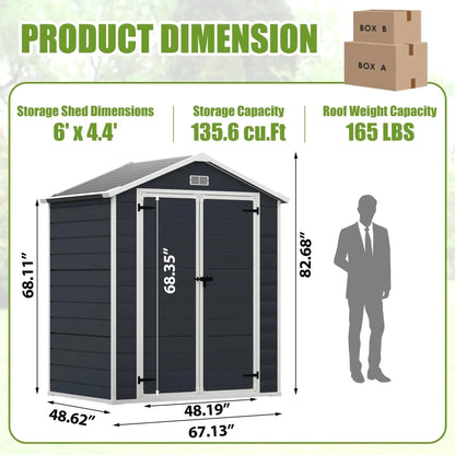 6X4 FT Resin Storage Shed,  Backyard Storage Sheds with Lockable Door, Garage Patio Garden Storage Shed, TE2770