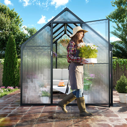 6'X8' Greenhouse for Outdoors,Upgraded Polycarbonate Greenhouse Aluminum Walk in Greenhouses W/Vent Window, Lockable Door & Reinforce Connector Heavy Duty Green House for Outdoor, Patio,