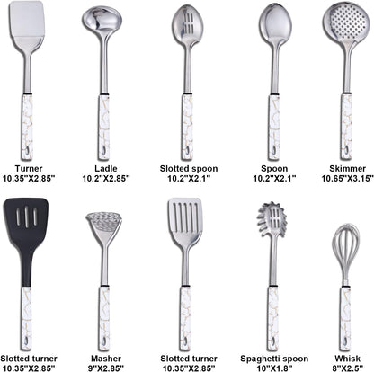 Stainless Steel Kitchen Utensil Set - 11 Cooking Utensils - Nonstick Kitchen Utensils Cookware Set White…