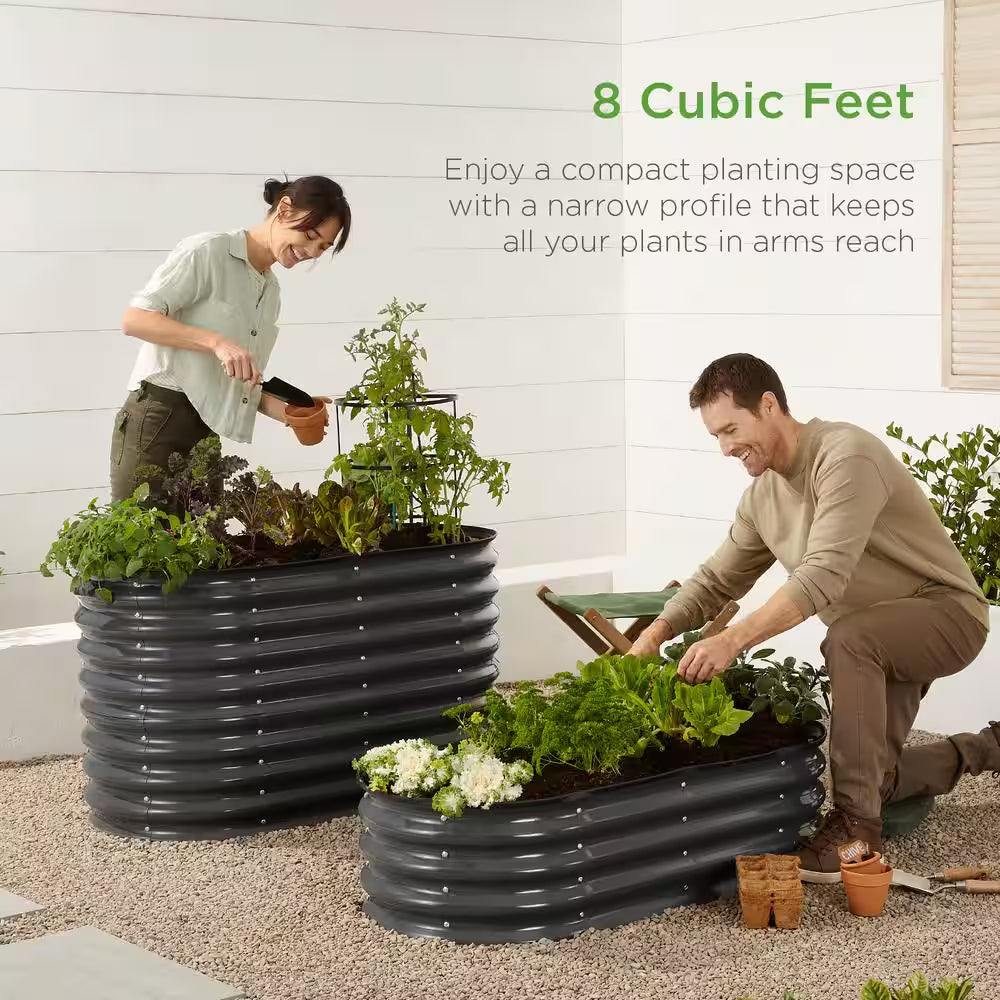 4 Ft. X 2 Ft. X 1 Ft. Dark Gray Oval Steel Raised Garden Bed, Planter Box for Vegetables, Flowers, Herbs