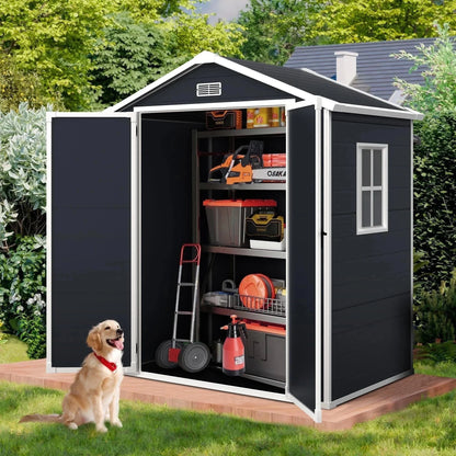 6X4 FT Resin Storage Shed,  Backyard Storage Sheds with Lockable Door, Garage Patio Garden Storage Shed, TE2770