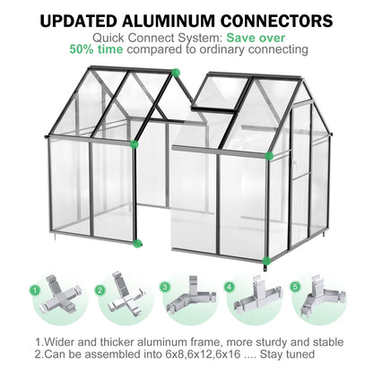 6'X8' Greenhouse for Outdoors,Upgraded Polycarbonate Greenhouse Aluminum Walk in Greenhouses W/Vent Window, Lockable Door & Reinforce Connector Heavy Duty Green House for Outdoor, Patio,
