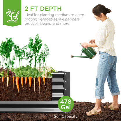 8X4X2Ft Outdoor Metal Raised Garden Bed, Planter Box for Vegetables, Flowers, Herbs - Gray