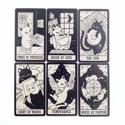 Kitten Tarot Deck 78Pcs Cute Black and White for Beginners Version Mysterious Board Game Fun Fortune Telling Kit
