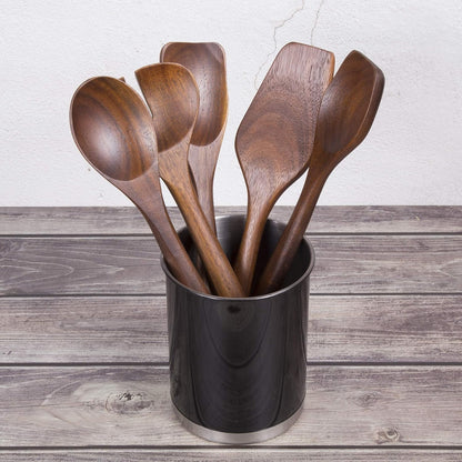 Stainless Steel Utensil Holder– 6.3" Large Cooking Tool Organizer for Kitchen Decor and Countertop Storage, Stable Anti-Tip Design, Durable Powder-Coated Finish, Black