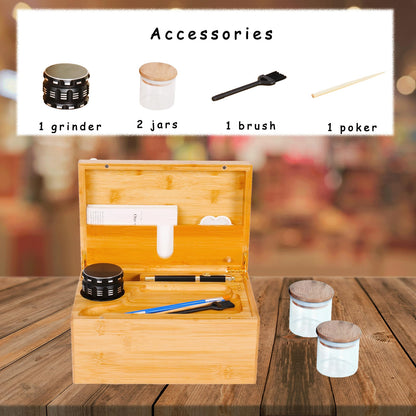 Large Wooden Box Bamboo Storage with Rolling Tray Container Airtight Jars
