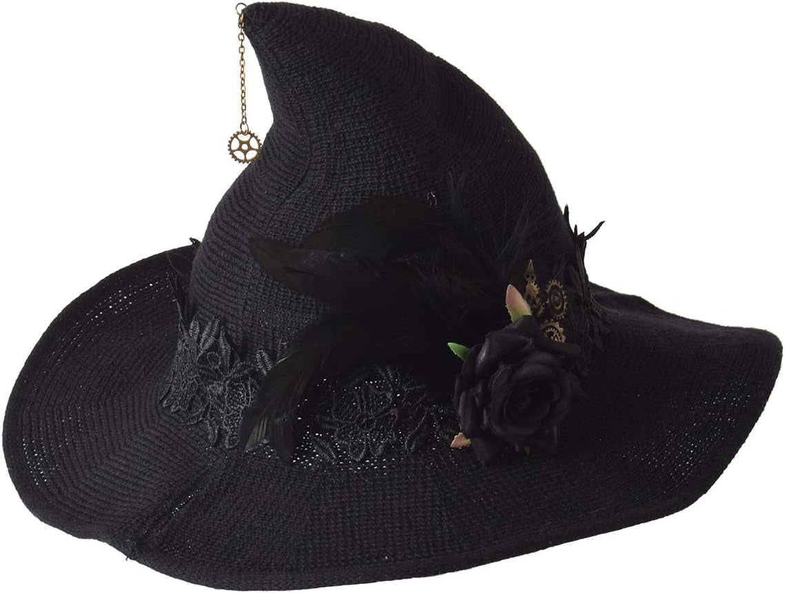 Women Felt Wool Witch Hat Knitted Cap Halloween Wizard Cap Mardi Gras Hat Headwear