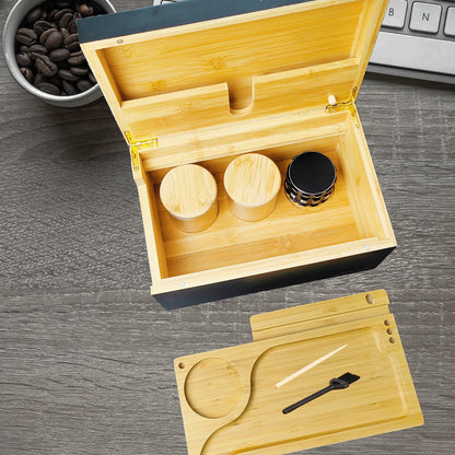 Large Wooden Box Bamboo Storage with Rolling Tray Container Airtight Jars