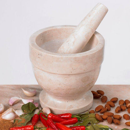 5.9 In. Dia X 5.9 In. H Natural Champagne Marble Mortar and Pestle Set with Spice Grinder