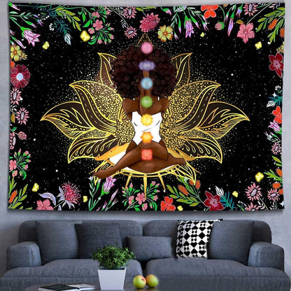 African Chakra Tapestry African American Woman Zen Meditation Tapestries 80X6...