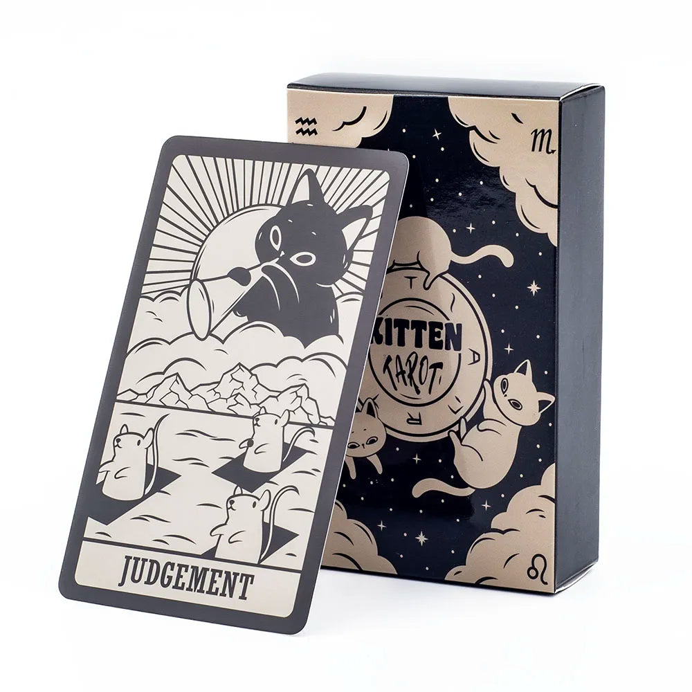 Kitten Tarot Deck 78Pcs Cute Black and White for Beginners Version Mysterious Board Game Fun Fortune Telling Kit