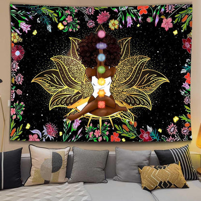 African Chakra Tapestry African American Woman Zen Meditation Tapestries 80X6...