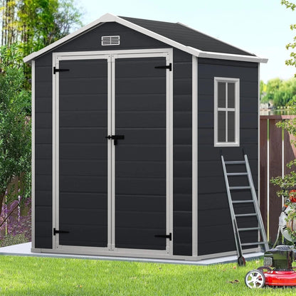 6X4 FT Resin Storage Shed,  Backyard Storage Sheds with Lockable Door, Garage Patio Garden Storage Shed, TE2770