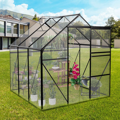 Walk in Greenhouse, Garden Greenhouse for Outdoors, Polycarbonate Plant Greenhouse with Slide Door, Anchor and Adjustable Roof Vent, 6X6Ft
