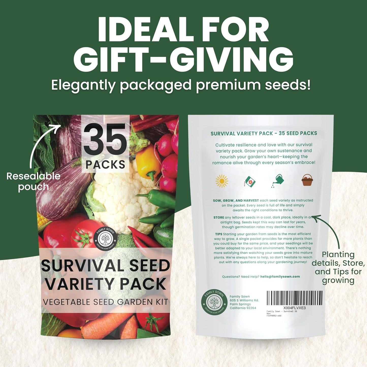 35 Vegetable Seed Packets | Survival Variety Pack | 2025 Season | Individually Packed Vegetables, Herbs and Fruits | Emergency Seed Vault for Doomsday Prepping | by