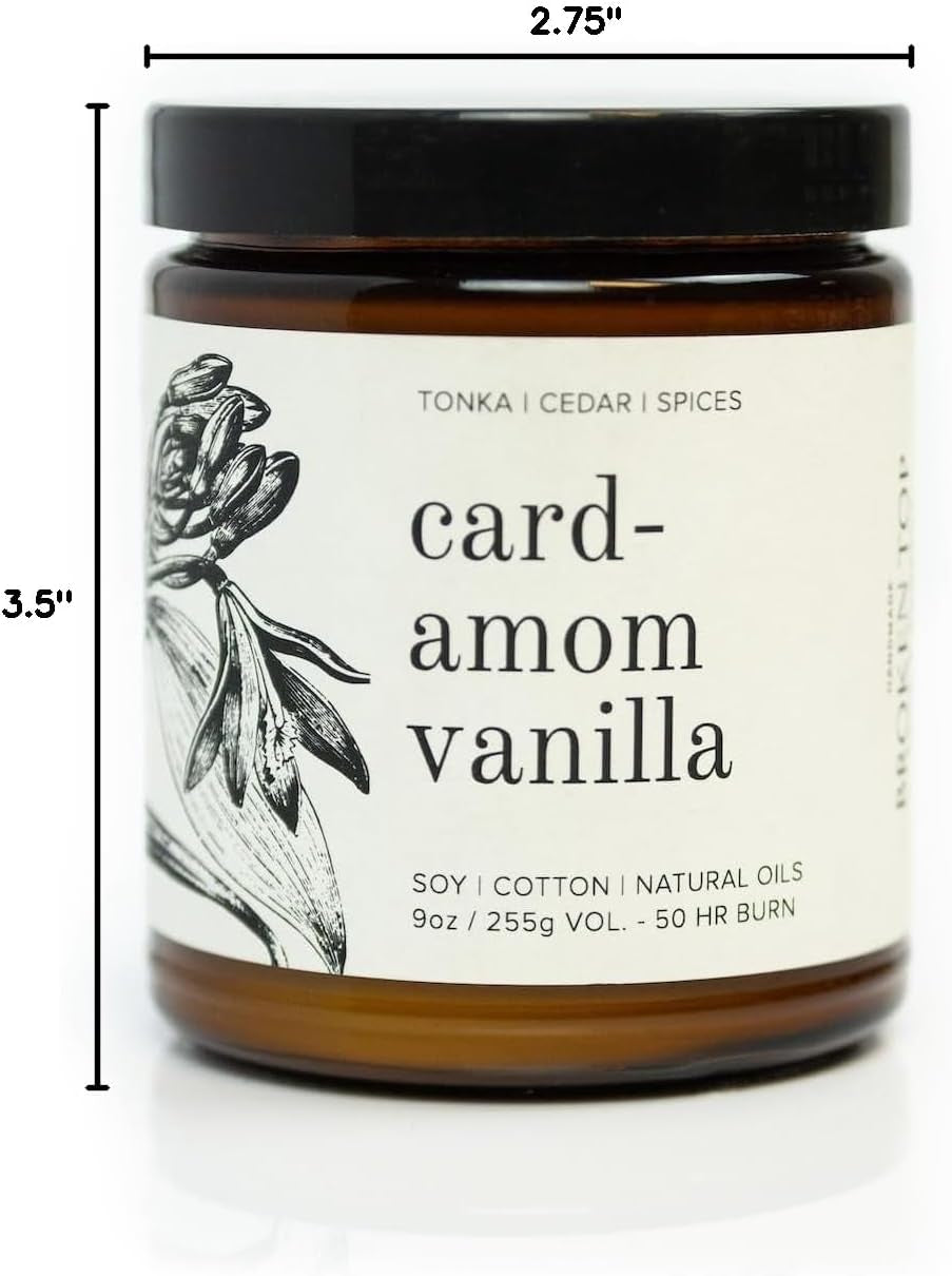 - Cardamom Vanilla | 9 Oz. Tonka, Cedar & Spices. Pure Soy Wax Candle. 50-Hour Burn Time. Natural Cotton Wick, Vegan, No Parabens, No Phthalates