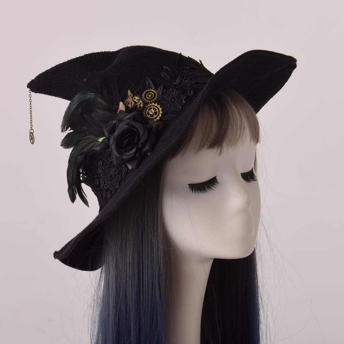 Women Felt Wool Witch Hat Knitted Cap Halloween Wizard Cap Mardi Gras Hat Headwear