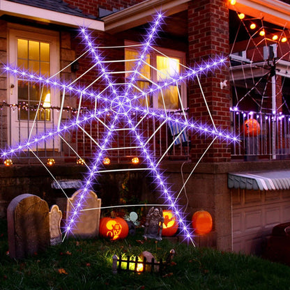Halloween LED Spider Web Light,Horror Festival Theme Yard Decoration,Usb Remote-Control Glowing Spider Web Light for Indoor Outdoor Setup