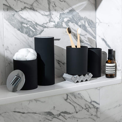 Sleek Matte Black Bathroom Accessory Set 4 Pcs Complete Bathroom Set Modern Bathroom Decor Bathroom Organizer Accesorios Para Baños Toothbrush Holder Soap Dispenser Set Home Decor Clearance
