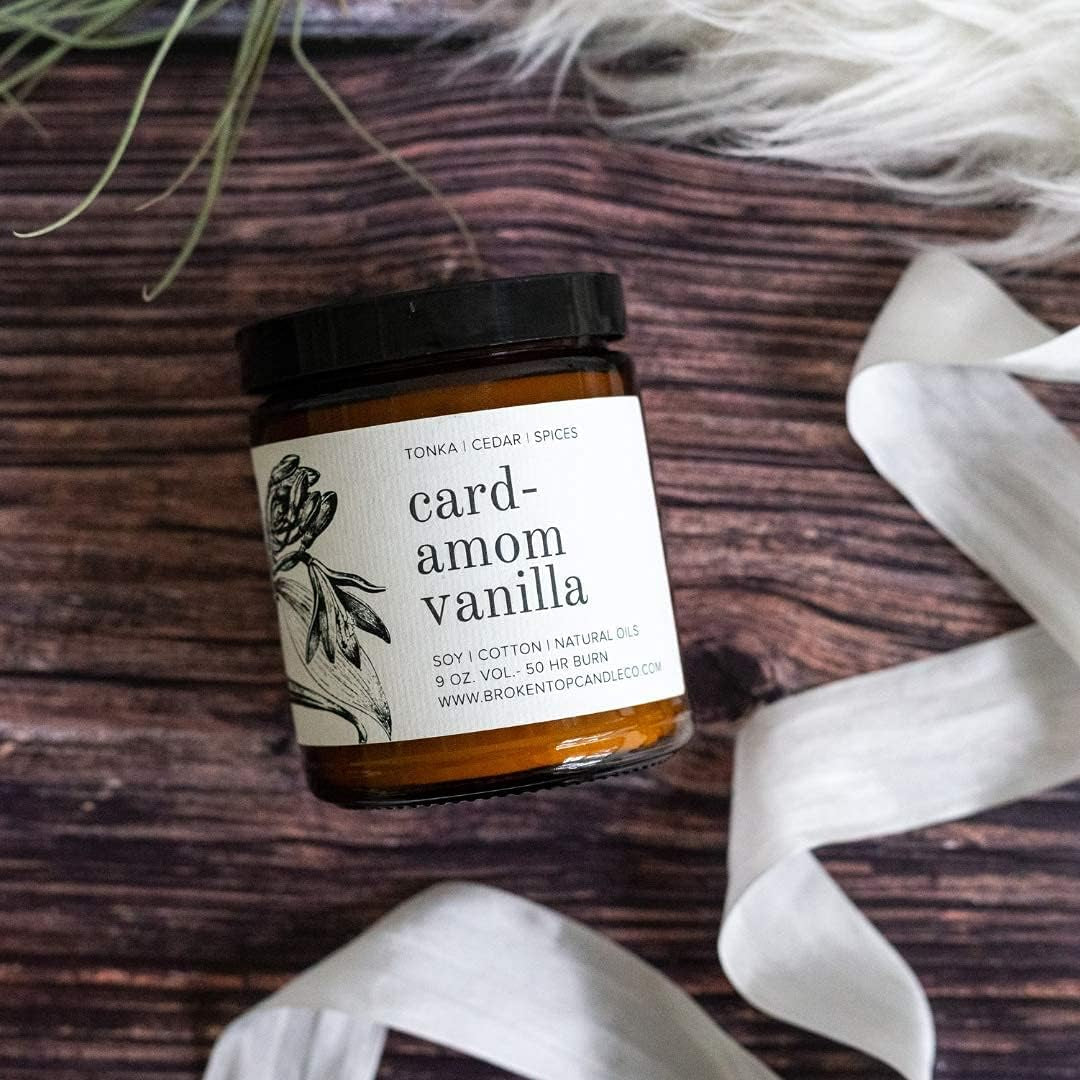 - Cardamom Vanilla | 9 Oz. Tonka, Cedar & Spices. Pure Soy Wax Candle. 50-Hour Burn Time. Natural Cotton Wick, Vegan, No Parabens, No Phthalates