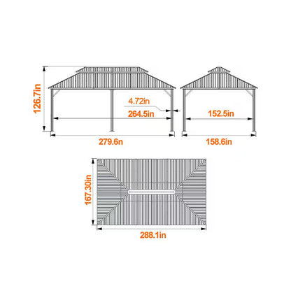 24 Ft. W X 14 Ft. D Hardtop Gazebo Aluminum Double Roof Metal Gazebo with Curtain and Netting
